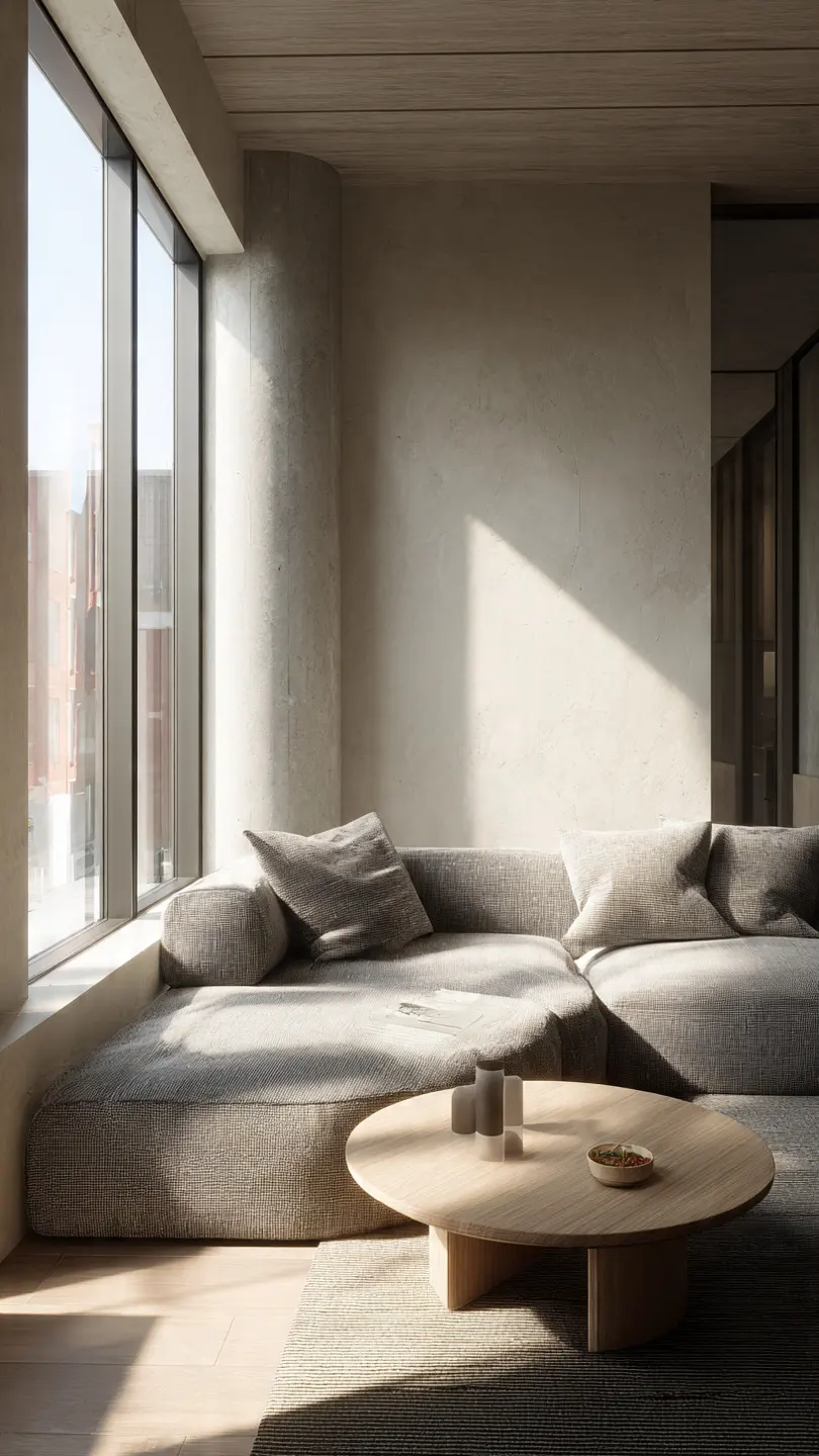 L-shaped sectional sofa maximizing corner space in a 150-square-foot apartment living room.