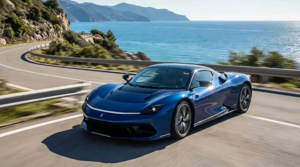 Pininfarina Battista electric hypercar on coastal road