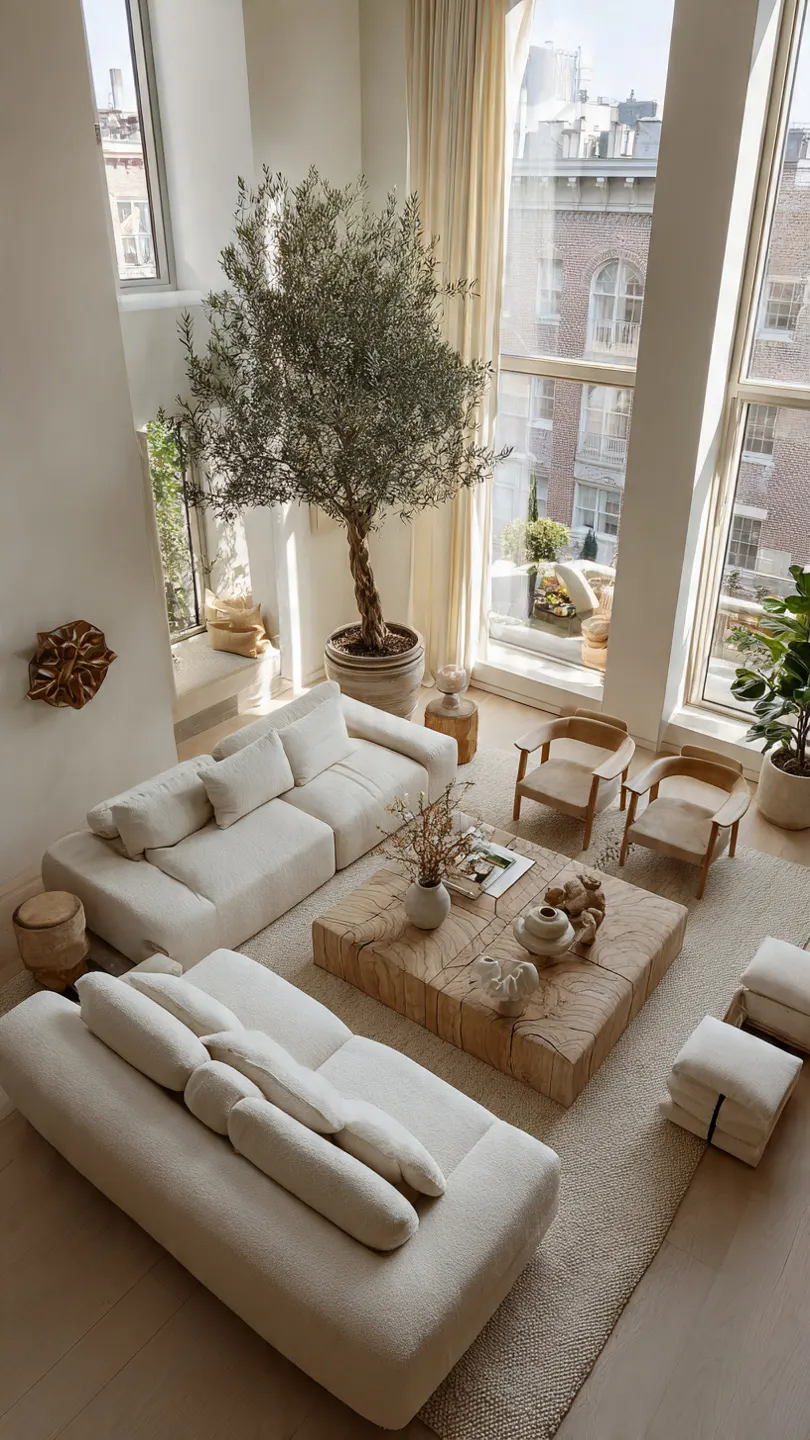 A fully transformed, spacious looking small living room with smart decor and lighting.