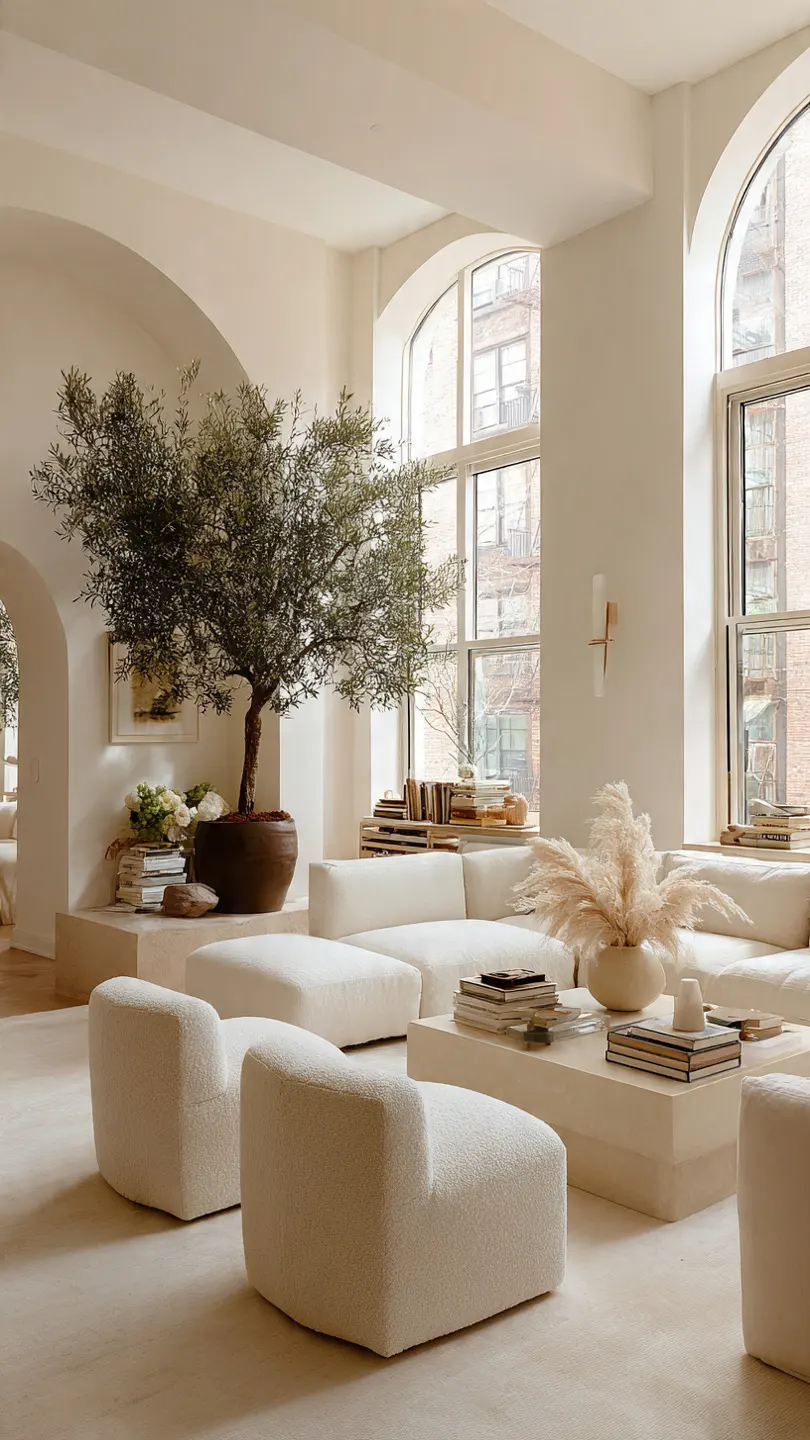 A fully transformed, spacious looking small living room with smart decor and lighting.