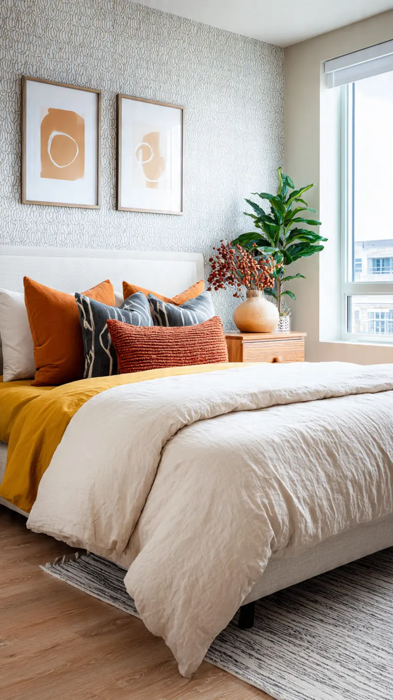 Stylish renter-friendly bedroom makeover with no damage to walls
