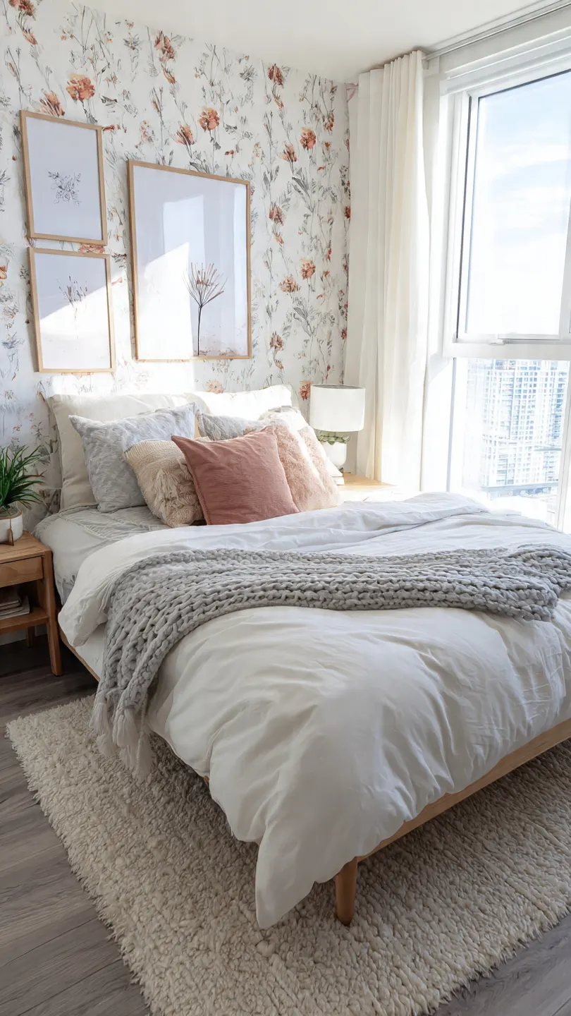 Stylish renter-friendly bedroom makeover with no damage to walls