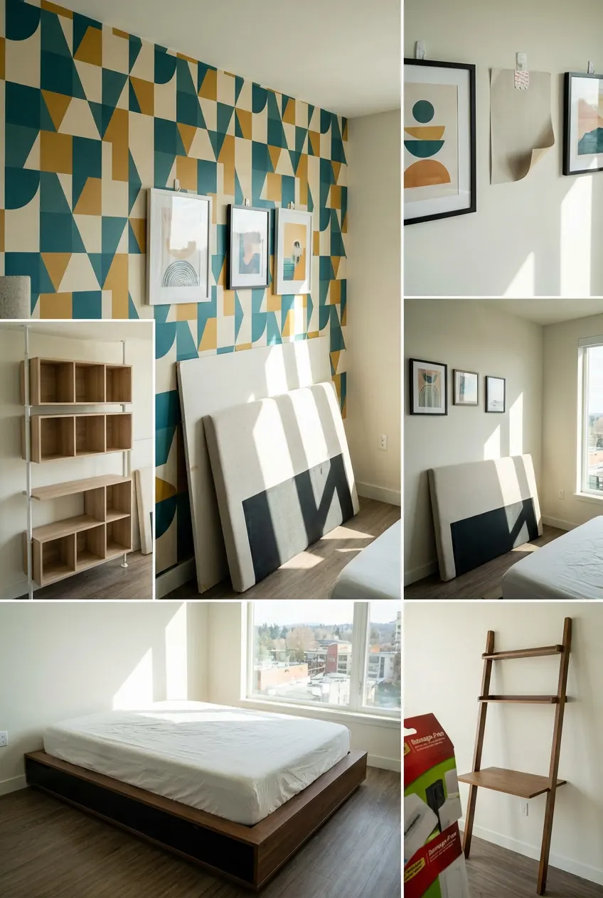 Stylish renter-friendly bedroom makeover with no damage to walls