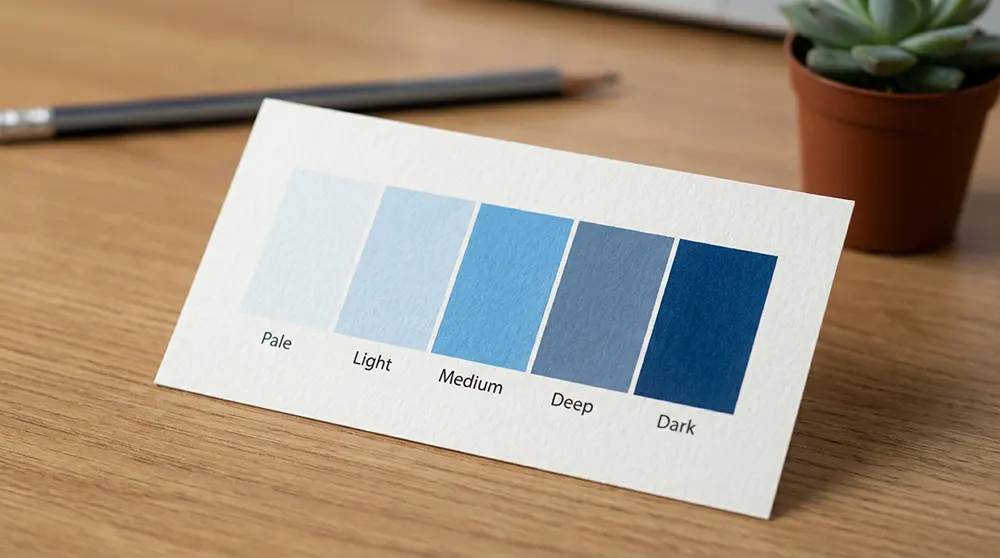 A color palette graphic with five tones from light to dark.