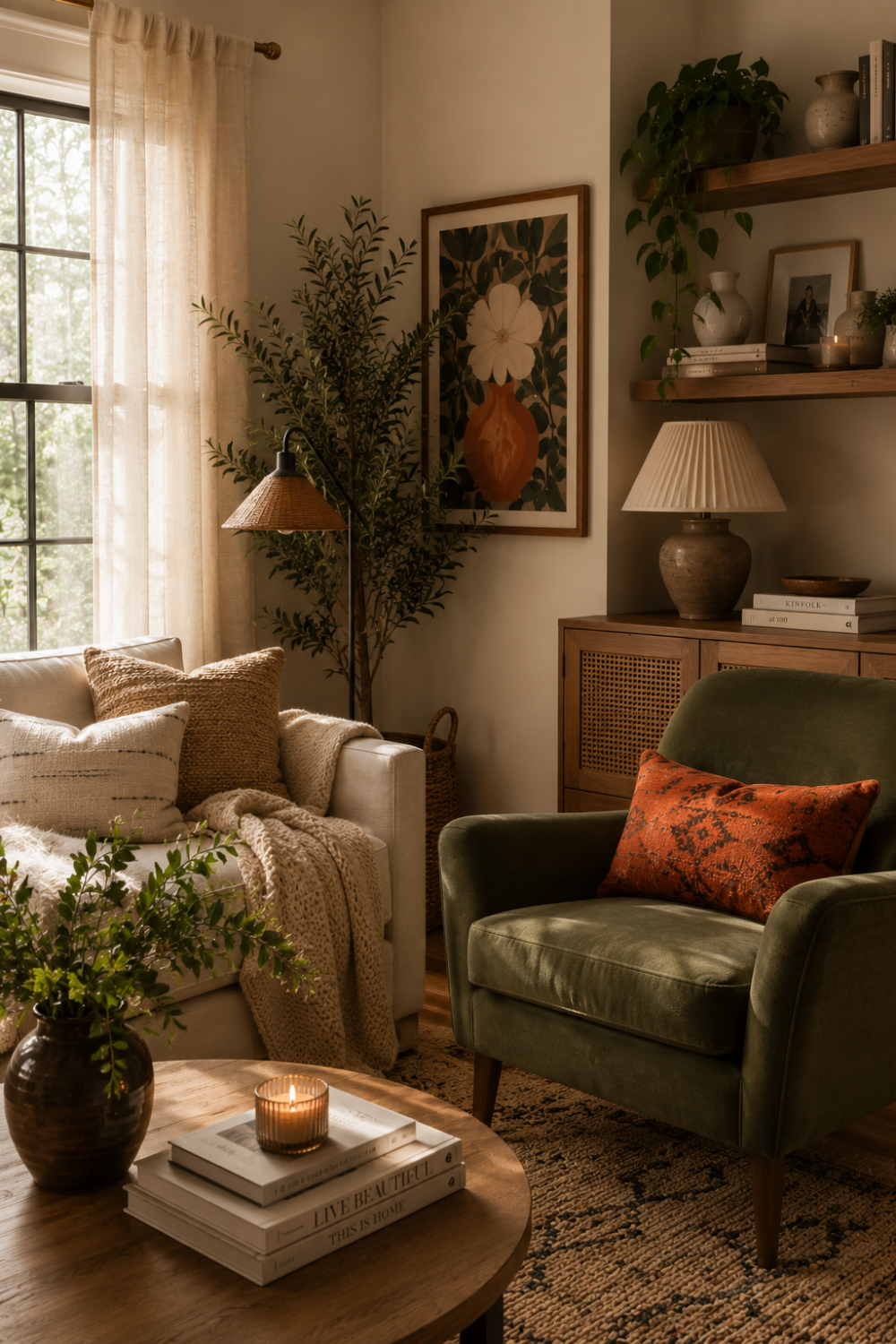 Cozy boho Scandinavian living room corner