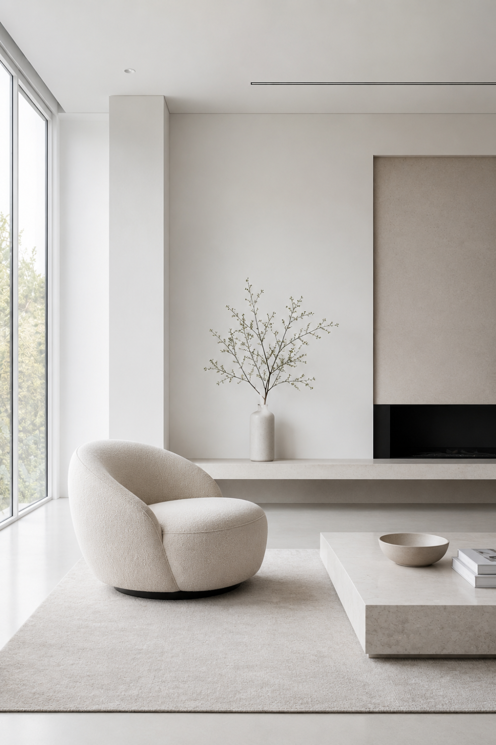 Minimalist living room with sculptural chair